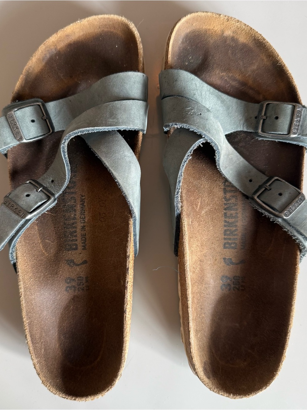 Birkenstock Yao Balance Cross Strap Sandals Women's Metallic Aqua 39 US 8N FLAW